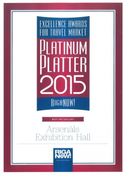 "Platinum Platter Awards 2015" izcilības sertifikāts Latvijas Nacionālā mākslas muzeja izstāžu zālei "Arsenāls"